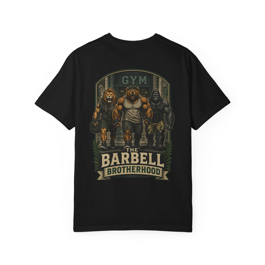 Barbell Brotherhood Weightlifting Tee — Lion, Bear & Gorilla Gym Shirt