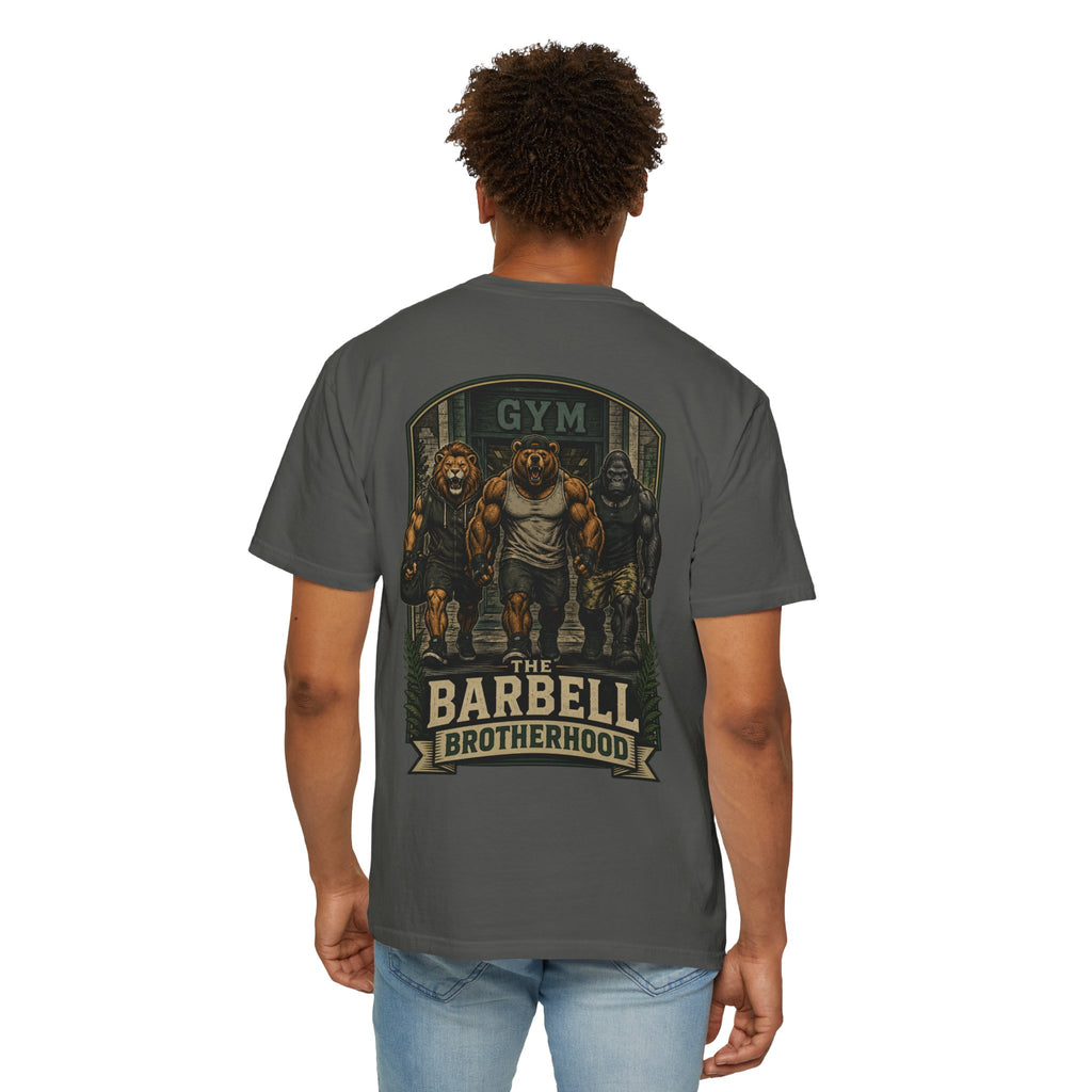 Barbell Brotherhood Weightlifting Tee — Lion, Bear & Gorilla Gym Shirt