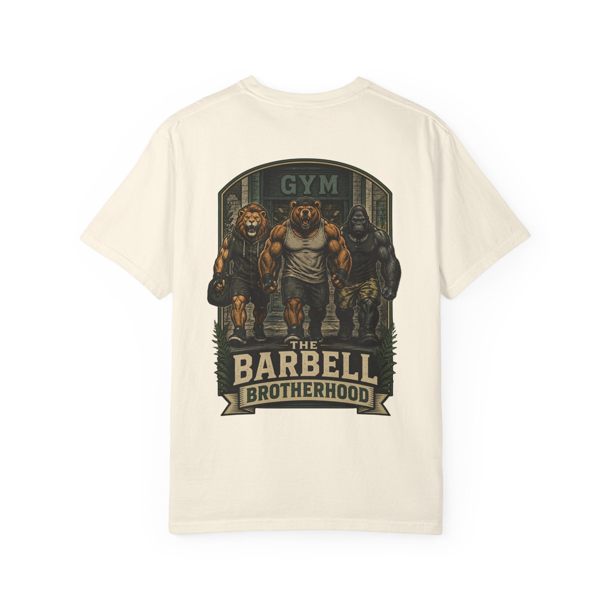 Barbell Brotherhood Weightlifting Tee — Lion, Bear & Gorilla Gym Shirt