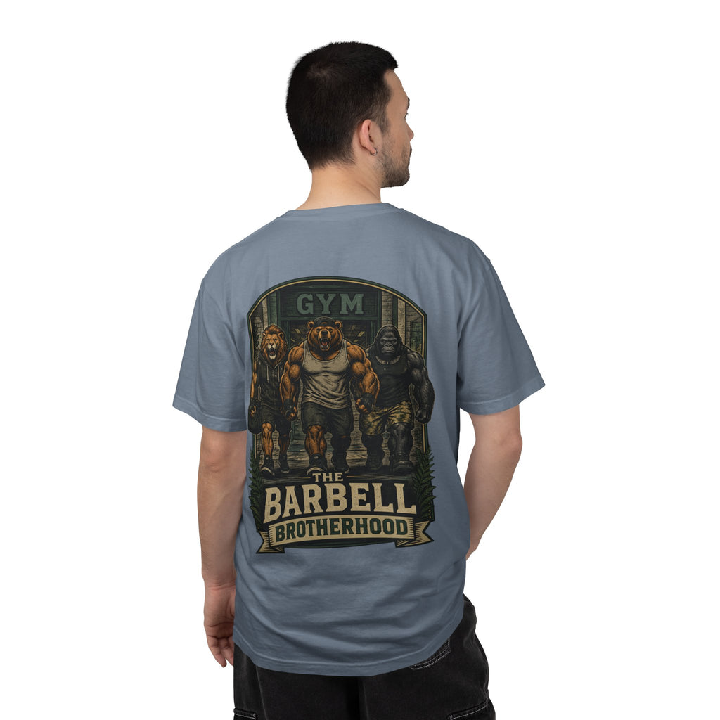 Barbell Brotherhood Weightlifting Tee — Lion, Bear & Gorilla Gym Shirt
