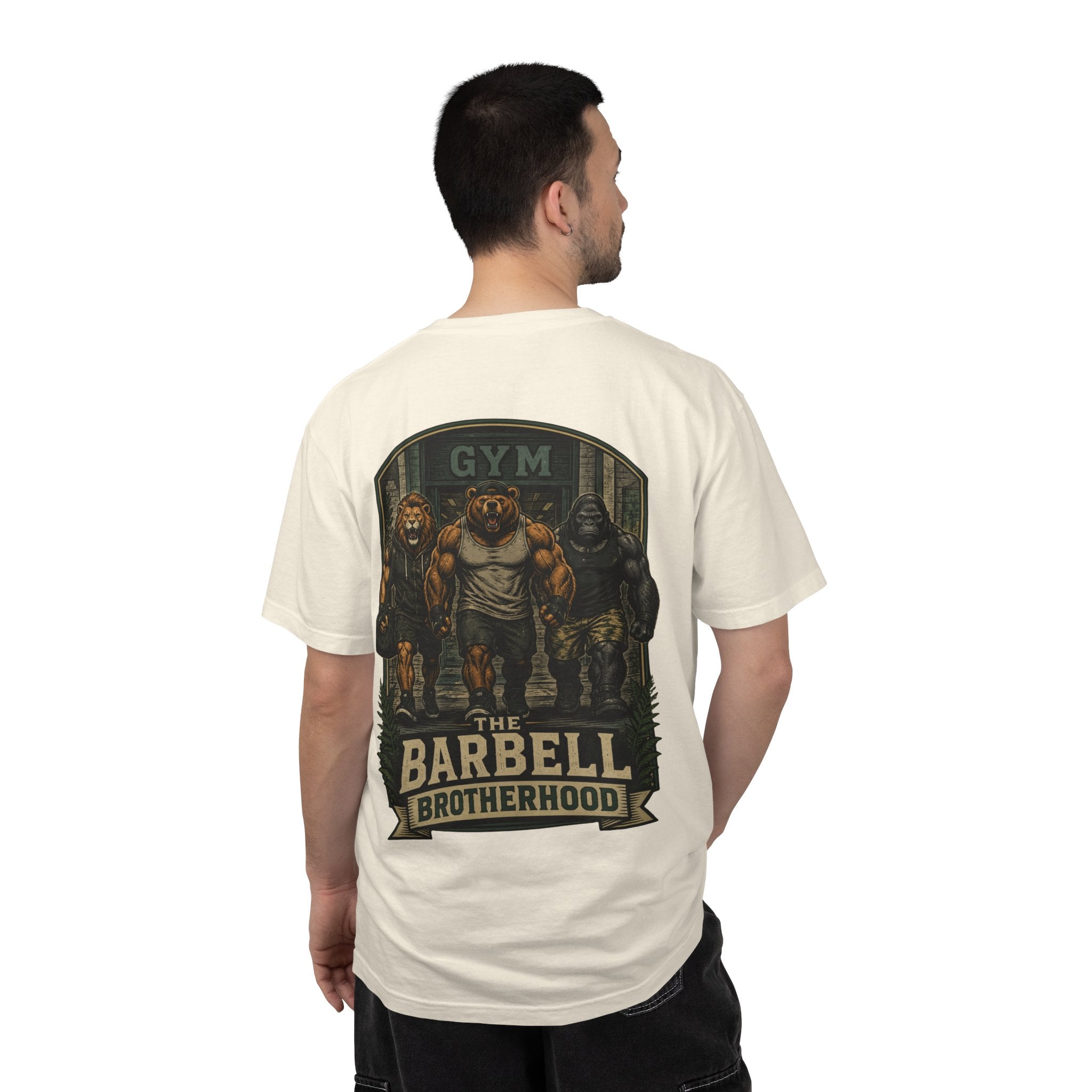 Barbell Brotherhood Weightlifting Tee — Lion, Bear & Gorilla Gym Shirt